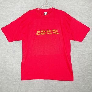 VTG Single Stitch T Shirt Funny Size XL Signal 80s 90s Dies With Most Toys Wins